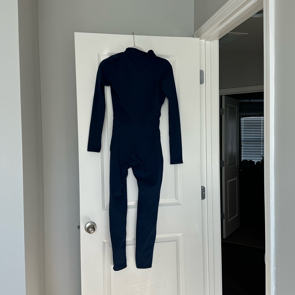Navy Full-Length Long Sleeve Jumpsuit